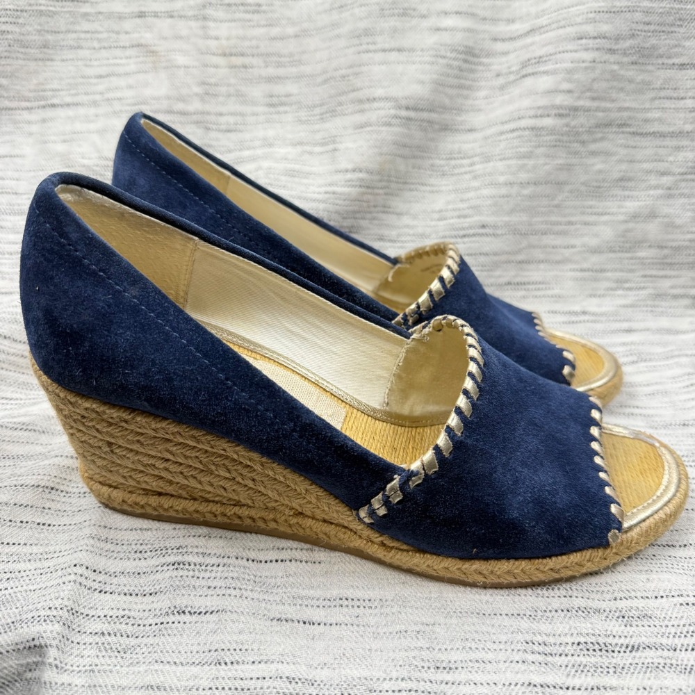 Jack Rogers Palmer Blue Suede Espadrille Wedge Sandals Sz 7 Vacation Resortwear